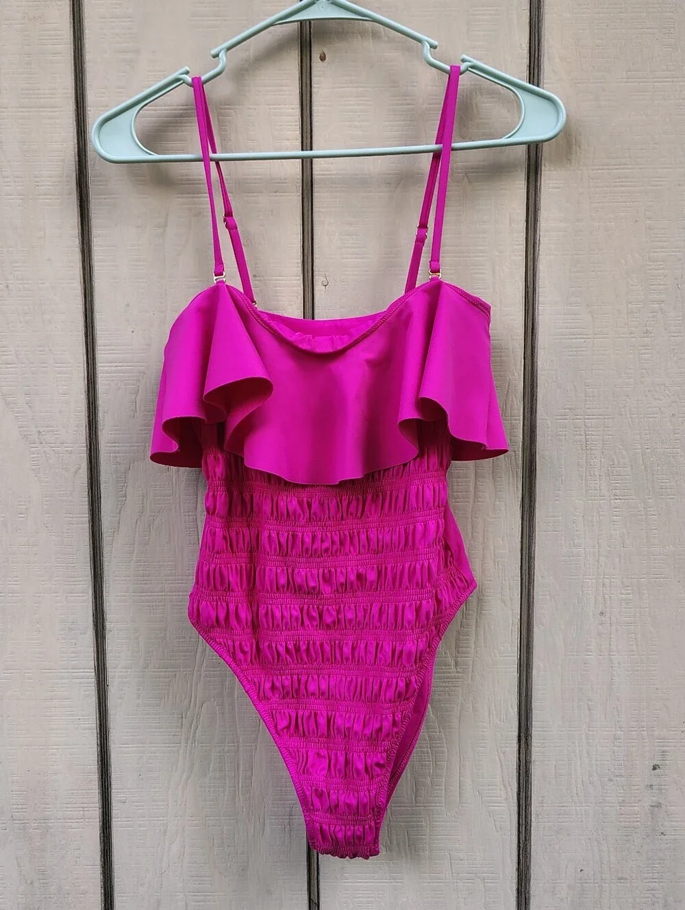 Cleobella Amelia Swimsuit One Piece Small Hot Pink Ruffle Smocked Bathing Suit